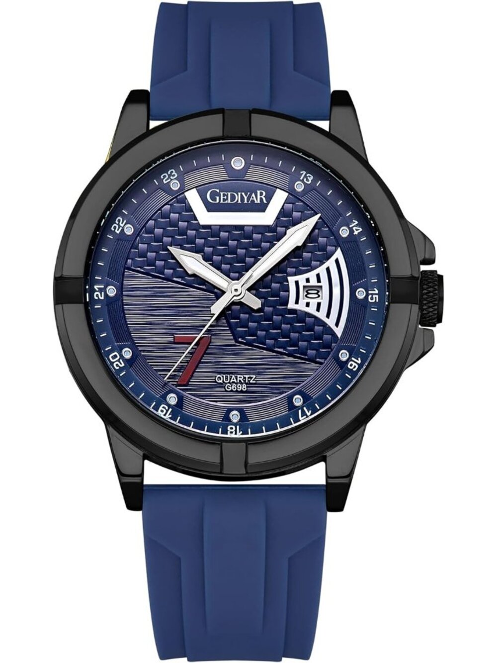 Men's All Blue Analog Quartz Silicone Band Unique Design Waterproof Wrist Watch